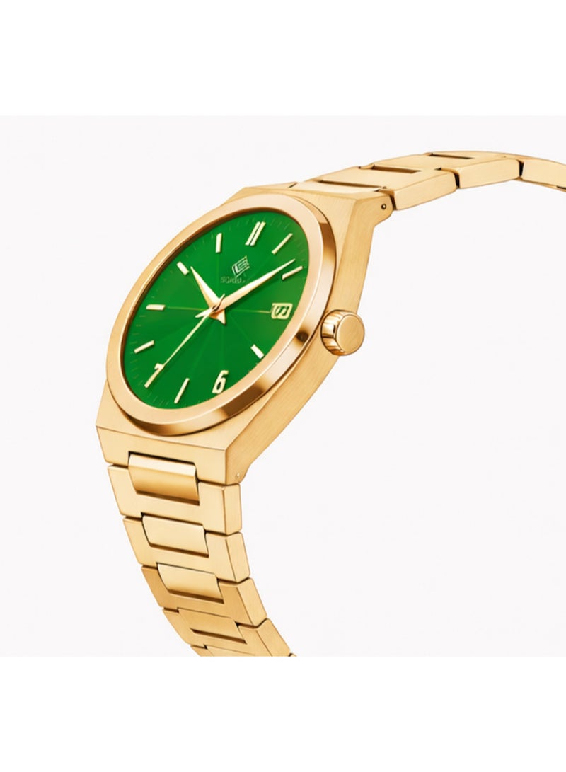 FG UNITED Mens Thin Design Gold Tone Green Dial Stainless Steel Watch 41mm - FG7009 - Image 2